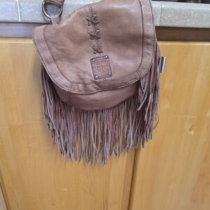 Fringed Brown Leather Crossbody Bag